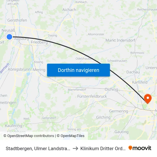 Stadtbergen, Ulmer Landstraße to Klinikum Dritter Orden map