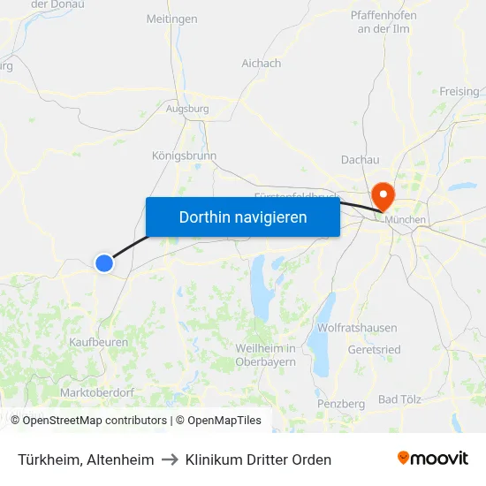 Türkheim, Altenheim to Klinikum Dritter Orden map