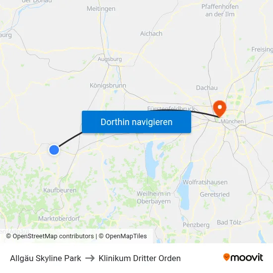 Allgäu Skyline Park to Klinikum Dritter Orden map
