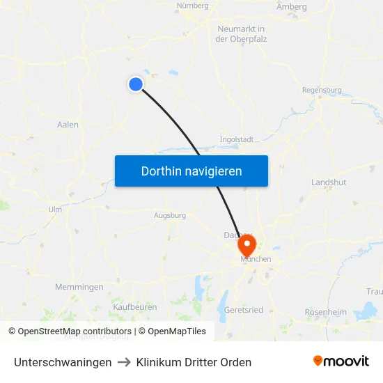 Unterschwaningen to Klinikum Dritter Orden map