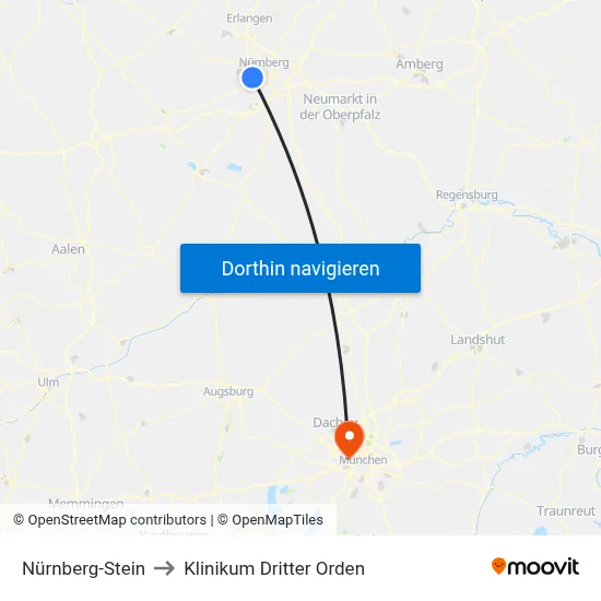 Nürnberg-Stein to Klinikum Dritter Orden map