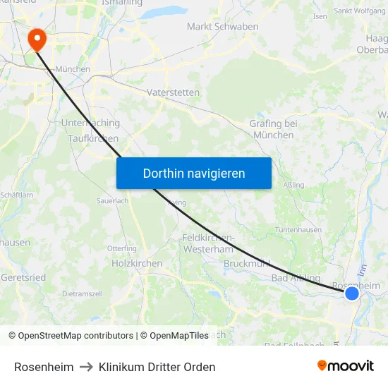 Rosenheim to Klinikum Dritter Orden map