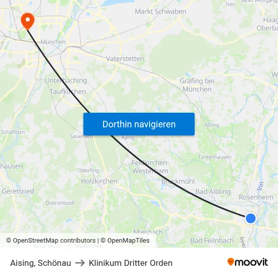Aising, Schönau to Klinikum Dritter Orden map