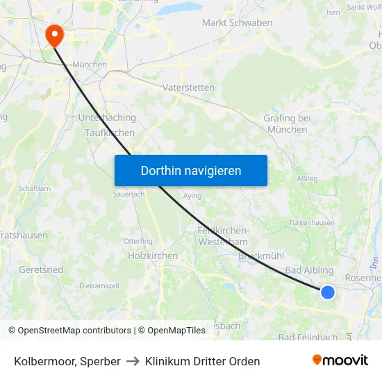 Kolbermoor, Sperber to Klinikum Dritter Orden map