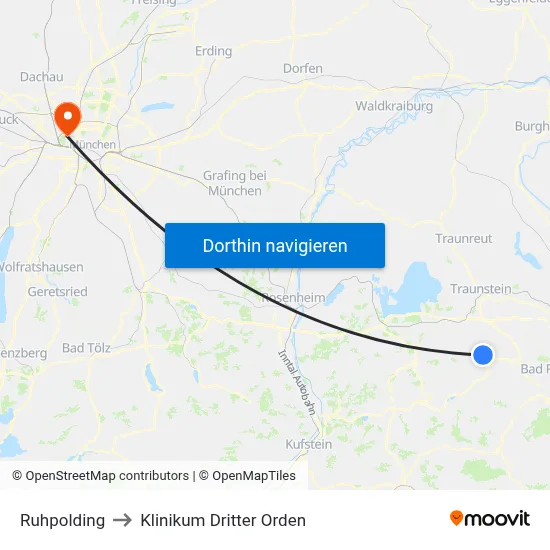 Ruhpolding to Klinikum Dritter Orden map