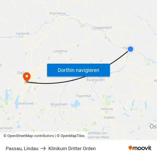 Passau, Lindau to Klinikum Dritter Orden map