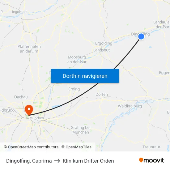 Dingolfing, Caprima to Klinikum Dritter Orden map