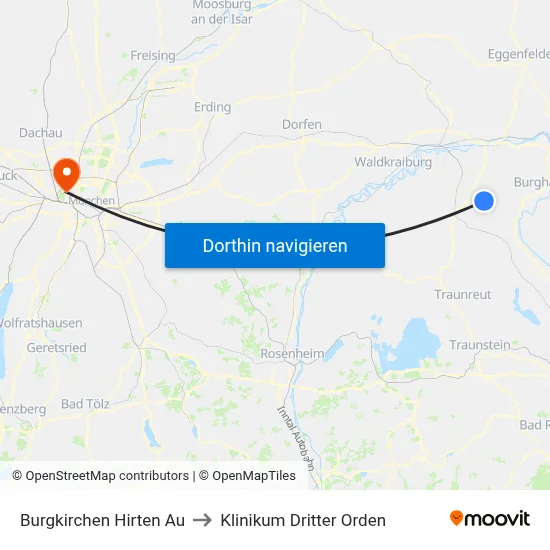 Burgkirchen Hirten Au to Klinikum Dritter Orden map