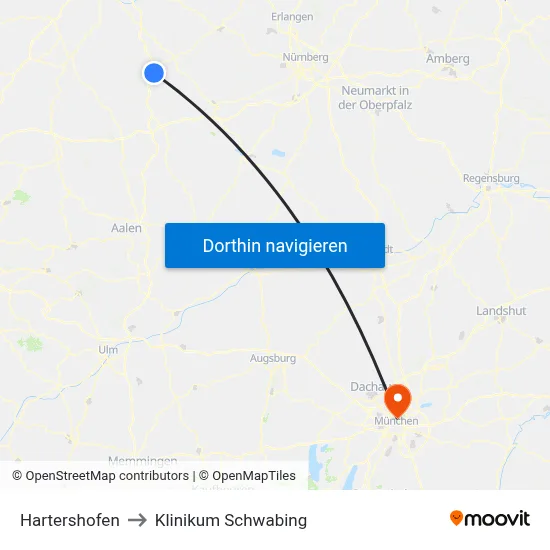 Hartershofen to Klinikum Schwabing map