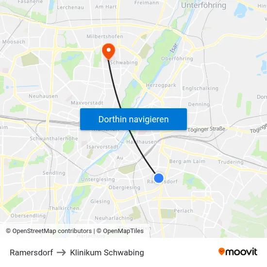 Ramersdorf to Klinikum Schwabing map