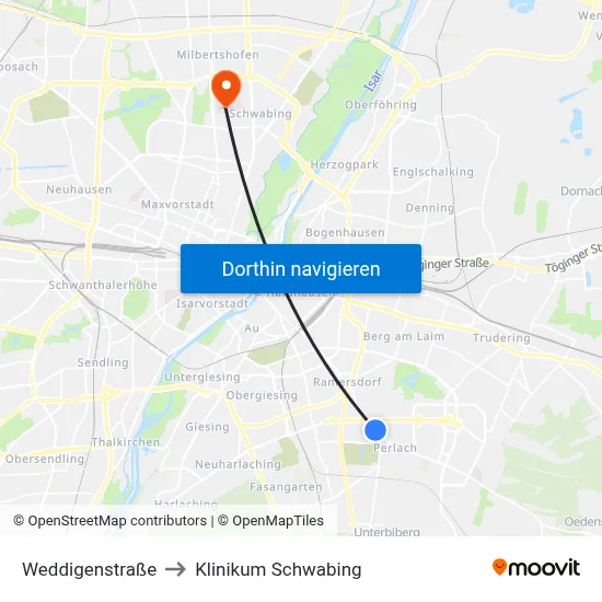 Weddigenstraße to Klinikum Schwabing map