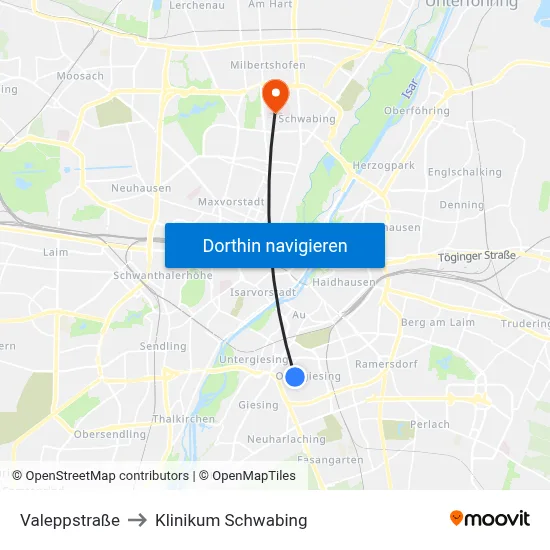Valeppstraße to Klinikum Schwabing map