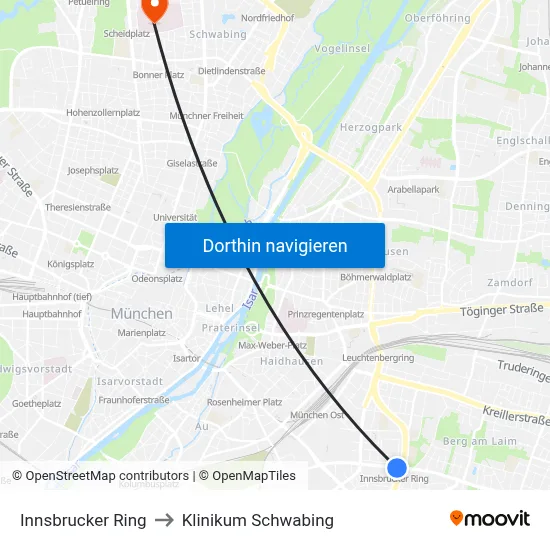 Innsbrucker Ring to Klinikum Schwabing map
