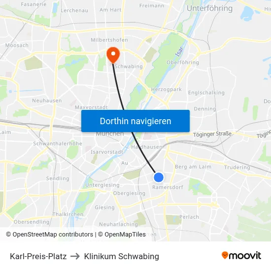 Karl-Preis-Platz to Klinikum Schwabing map