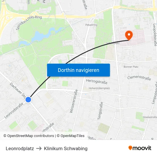 Leonrodplatz to Klinikum Schwabing map