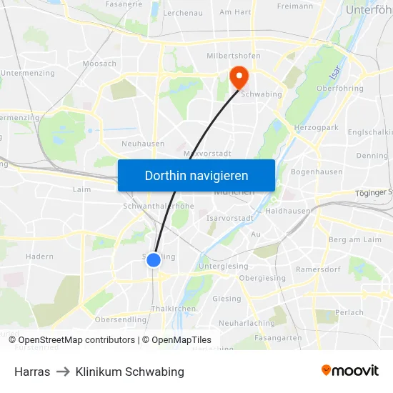Harras to Klinikum Schwabing map