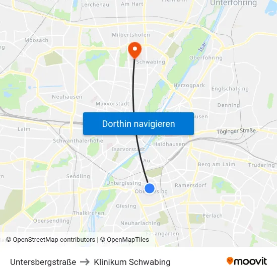 Untersbergstraße to Klinikum Schwabing map