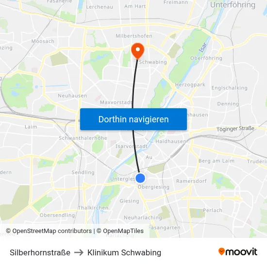 Silberhornstraße to Klinikum Schwabing map