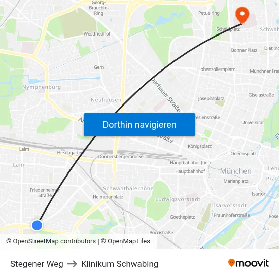 Stegener Weg to Klinikum Schwabing map