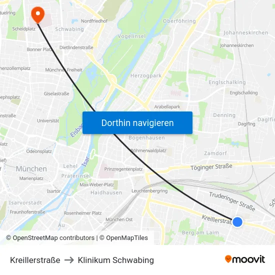 Kreillerstraße to Klinikum Schwabing map