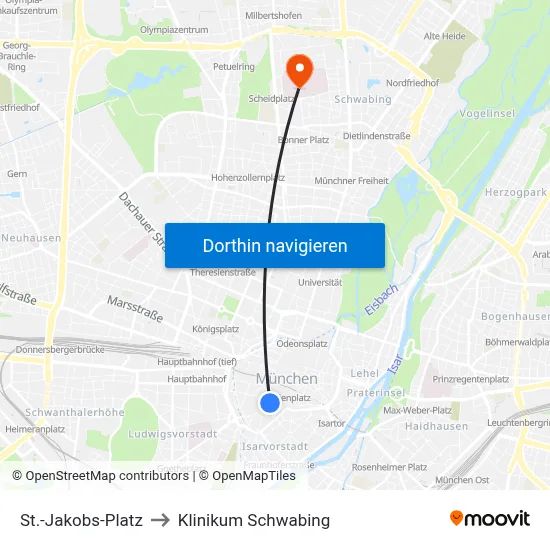 St.-Jakobs-Platz to Klinikum Schwabing map