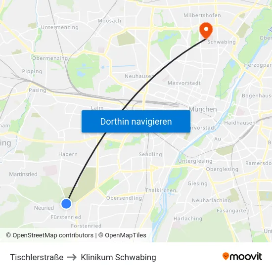 Tischlerstraße to Klinikum Schwabing map