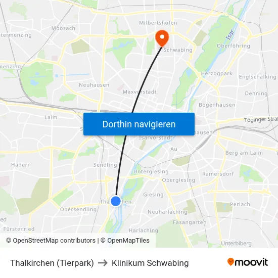 Thalkirchen (Tierpark) to Klinikum Schwabing map