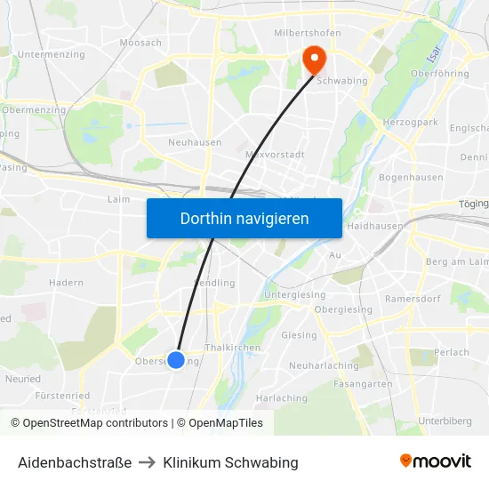 Aidenbachstraße to Klinikum Schwabing map