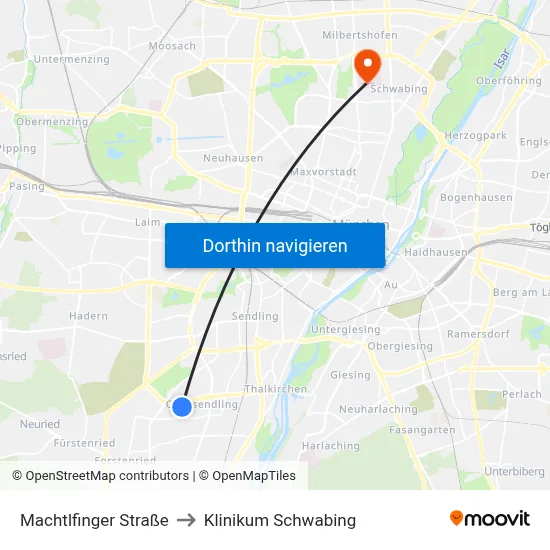 Machtlfinger Straße to Klinikum Schwabing map