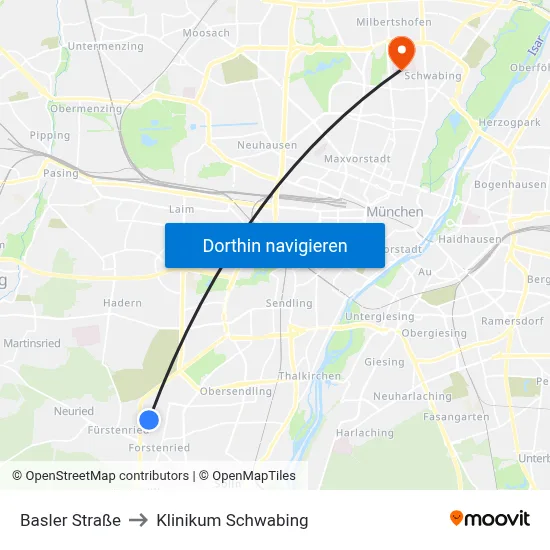 Basler Straße to Klinikum Schwabing map