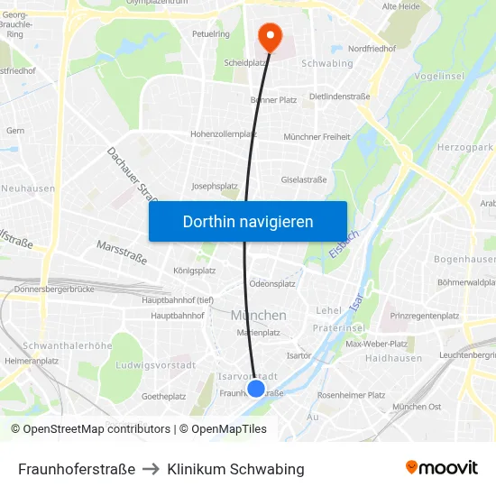 Fraunhoferstraße to Klinikum Schwabing map