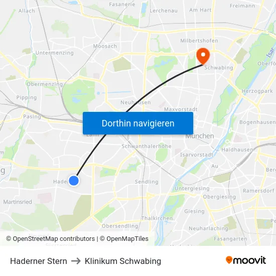 Haderner Stern to Klinikum Schwabing map
