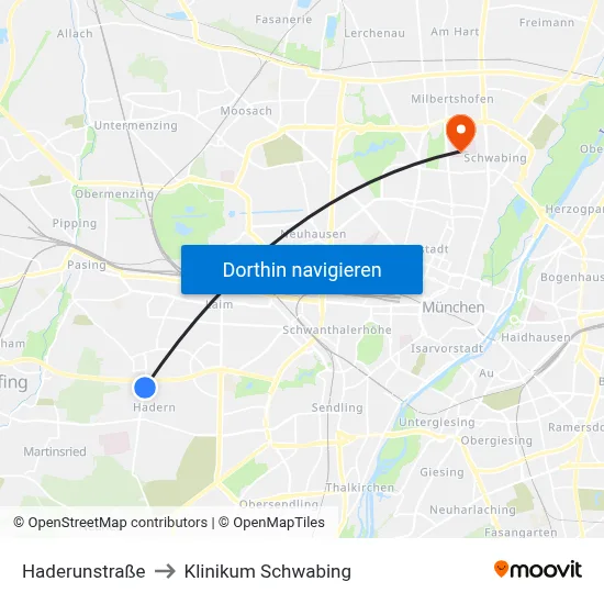 Haderunstraße to Klinikum Schwabing map
