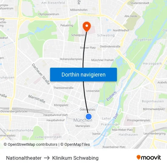 Nationaltheater to Klinikum Schwabing map
