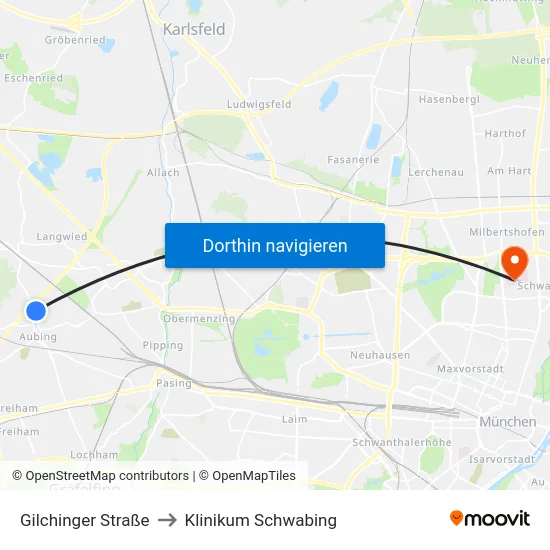 Gilchinger Straße to Klinikum Schwabing map