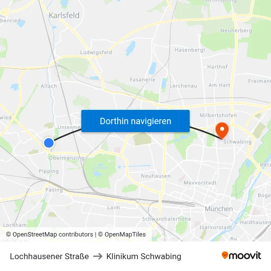 Lochhausener Straße to Klinikum Schwabing map