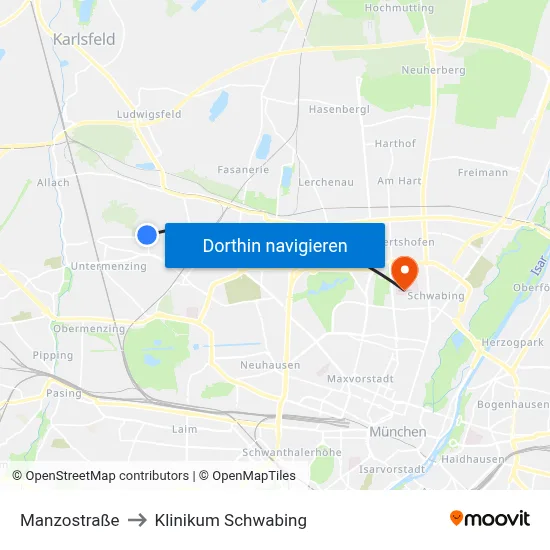 Manzostraße to Klinikum Schwabing map