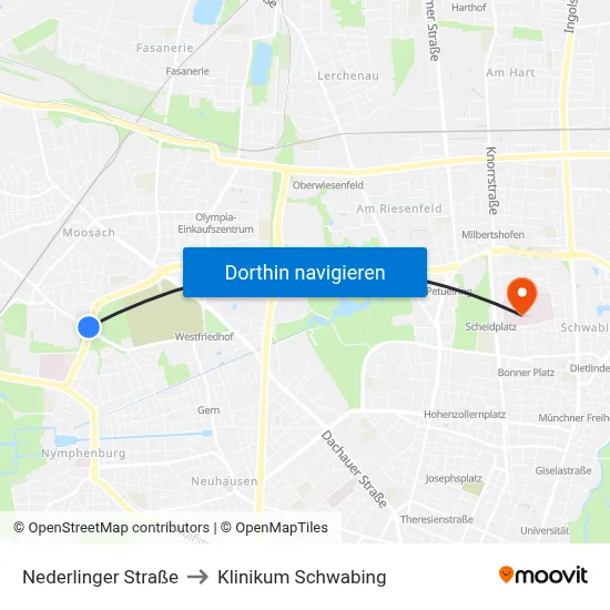 Nederlinger Straße to Klinikum Schwabing map