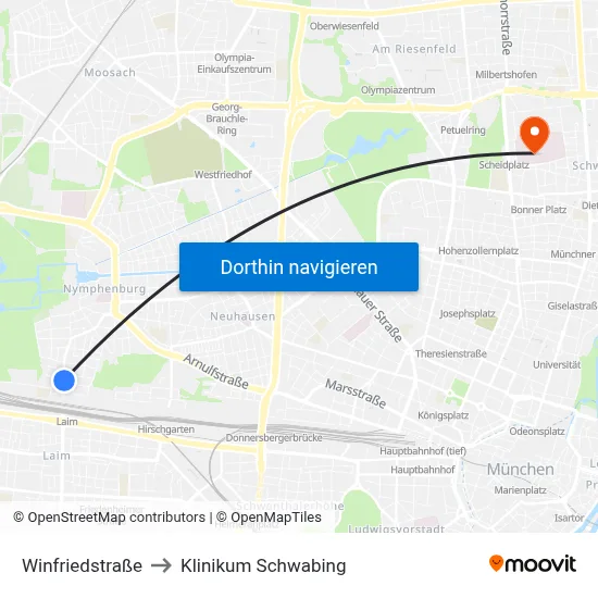 Winfriedstraße to Klinikum Schwabing map