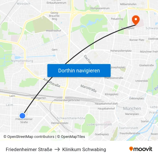 Friedenheimer Straße to Klinikum Schwabing map