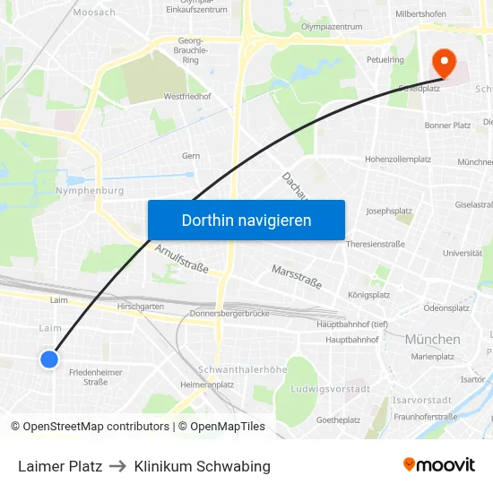 Laimer Platz to Klinikum Schwabing map