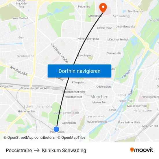 Poccistraße to Klinikum Schwabing map