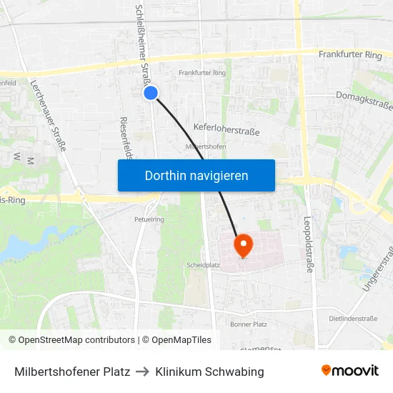 Milbertshofener Platz to Klinikum Schwabing map