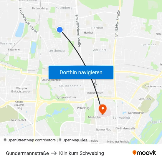 Gundermannstraße to Klinikum Schwabing map