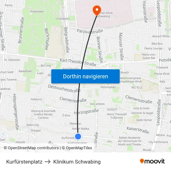 Kurfürstenplatz to Klinikum Schwabing map