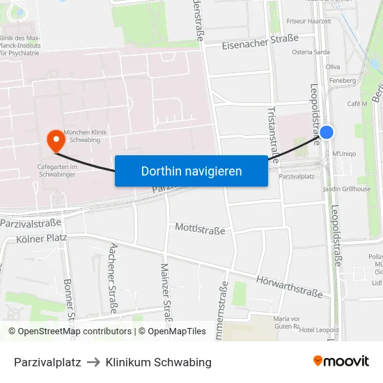 Parzivalplatz to Klinikum Schwabing map