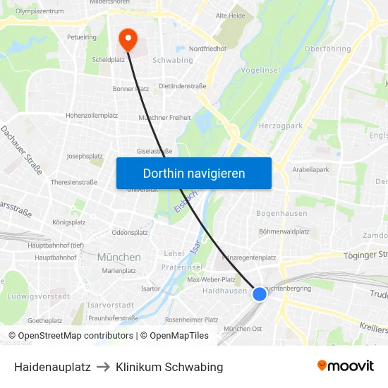 Haidenauplatz to Klinikum Schwabing map