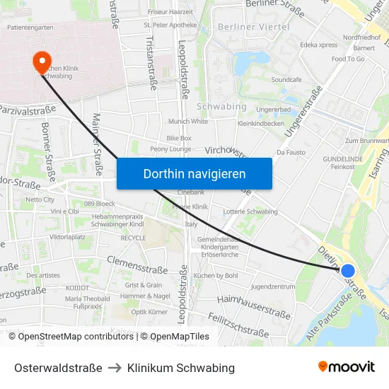Osterwaldstraße to Klinikum Schwabing map