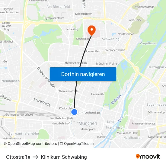 Ottostraße to Klinikum Schwabing map