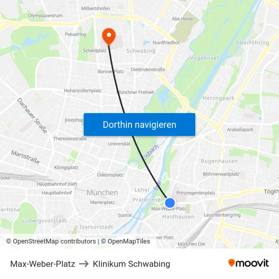 Max-Weber-Platz to Klinikum Schwabing map